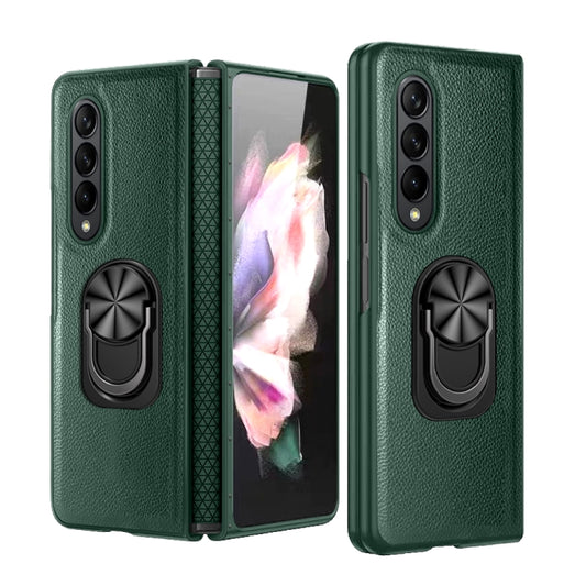 For Samsung Galaxy Z Fold4 GKK Litchi Pattern Foldable Protective Phone Case with Ring Holder(Green) - Galaxy Z Fold4 5G Cases by GKK | Online Shopping UK | buy2fix