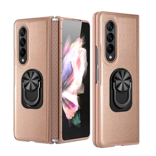 For Samsung Galaxy Z Fold4 GKK Litchi Pattern Foldable Protective Phone Case with Ring Holder(Gold) - Galaxy Z Fold4 5G Cases by GKK | Online Shopping UK | buy2fix