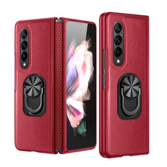 For Samsung Galaxy Z Fold4 GKK Litchi Pattern Foldable Protective Phone Case with Ring Holder(Red) - Galaxy Z Fold4 5G Cases by GKK | Online Shopping UK | buy2fix