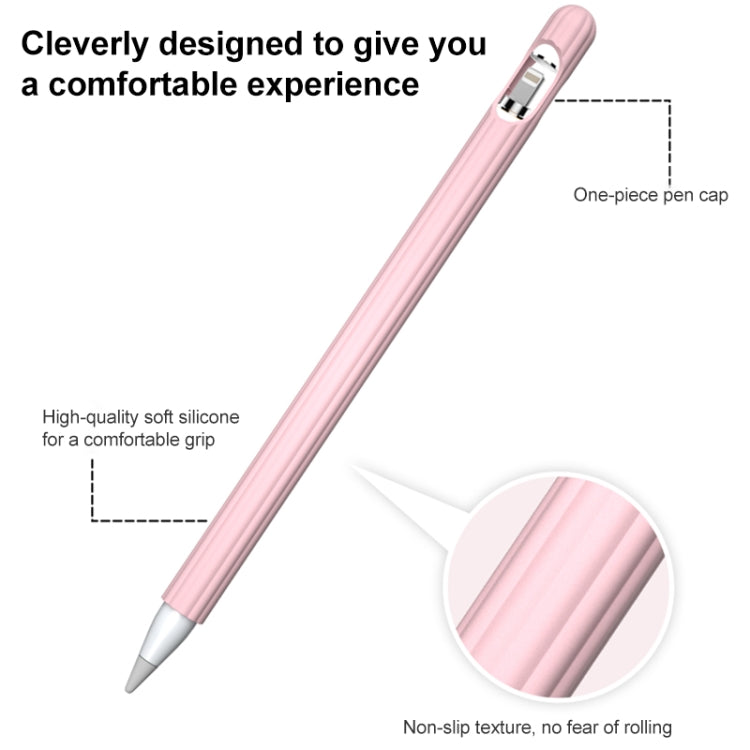 3 in 1 Striped Liquid Silicone Stylus Case with Two Tip Caps For Apple Pencil 2(Pink) - Pencil Accessories by buy2fix | Online Shopping UK | buy2fix