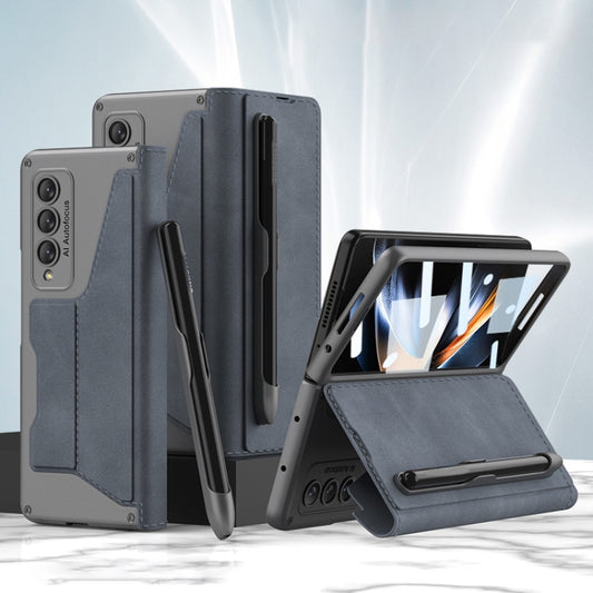 For Samsung Galaxy Z Fold4 GKK Screen Tempered Glass Film Armor Flip Leather Case with Pen Slot(Grey) - Galaxy Z Fold4 5G Cases by GKK | Online Shopping UK | buy2fix