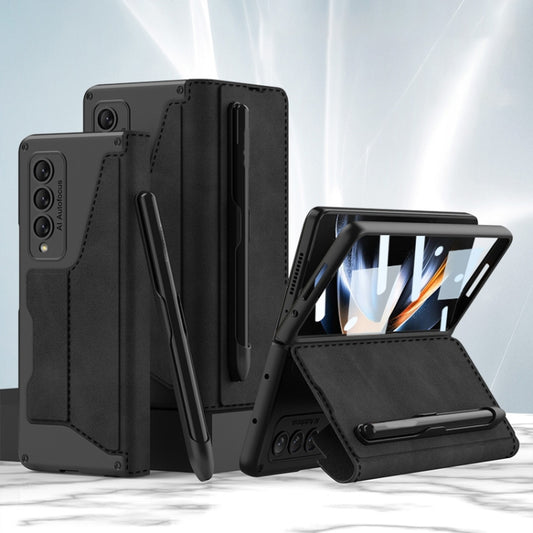 For Samsung Galaxy Z Fold4 GKK Screen Tempered Glass Film Armor Flip Leather Case with Pen Slot(Black) - Galaxy Z Fold4 5G Cases by GKK | Online Shopping UK | buy2fix