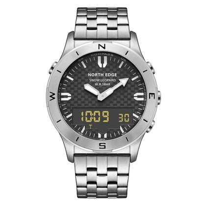 NORTH EDGE Snow-Leopard Outdoor Waterproof Men Multifunction Stainless Steel Strap Smart Watch(Silver) - Metal Strap Watches by NORTH EDGE | Online Shopping UK | buy2fix