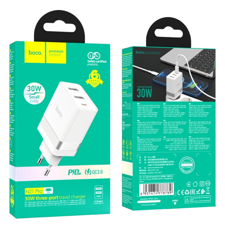 hoco N21 Pro Tourer PD 30W QC3.0 2USB-A+USB-C / Type-C Travel Charger, Plug Type:EU Plug - Mobile Accessories by hoco | Online Shopping UK | buy2fix