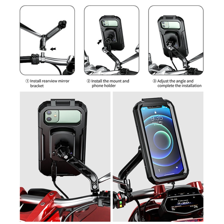 M18S-A2 Motorcycle / Bicycle Rearview Mirror Wireless Charging Waterproof Box Mobile Phone Holder - In Car by buy2fix | Online Shopping UK | buy2fix