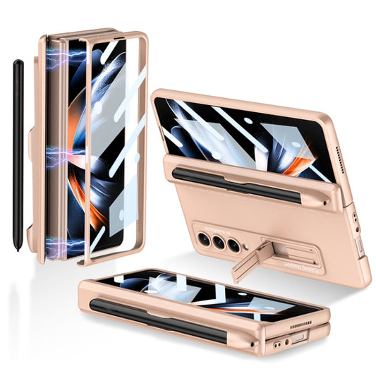 For Samsung Galaxy Z Fold4 GKK Magnetic Hinge Flip Phone Case with Holder & Pen Slot(Gold) - Galaxy Z Fold4 5G Cases by GKK | Online Shopping UK | buy2fix
