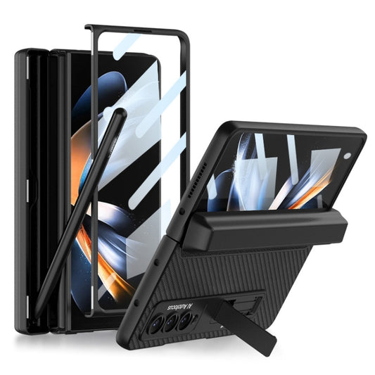 For Samsung Galaxy Z Fold4 GKK Integrated Magnetic Flip Plain Leather Phone Case with Pen Box(Carbon Fiber) - Galaxy Z Fold4 5G Cases by GKK | Online Shopping UK | buy2fix