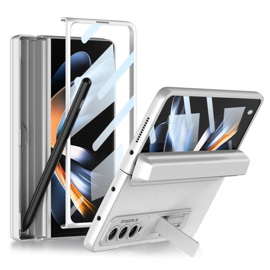 For Samsung Galaxy Z Fold4 GKK Integrated Magnetic Flip Plain Leather Phone Case with Pen Box(Silver) - Galaxy Z Fold4 5G Cases by GKK | Online Shopping UK | buy2fix