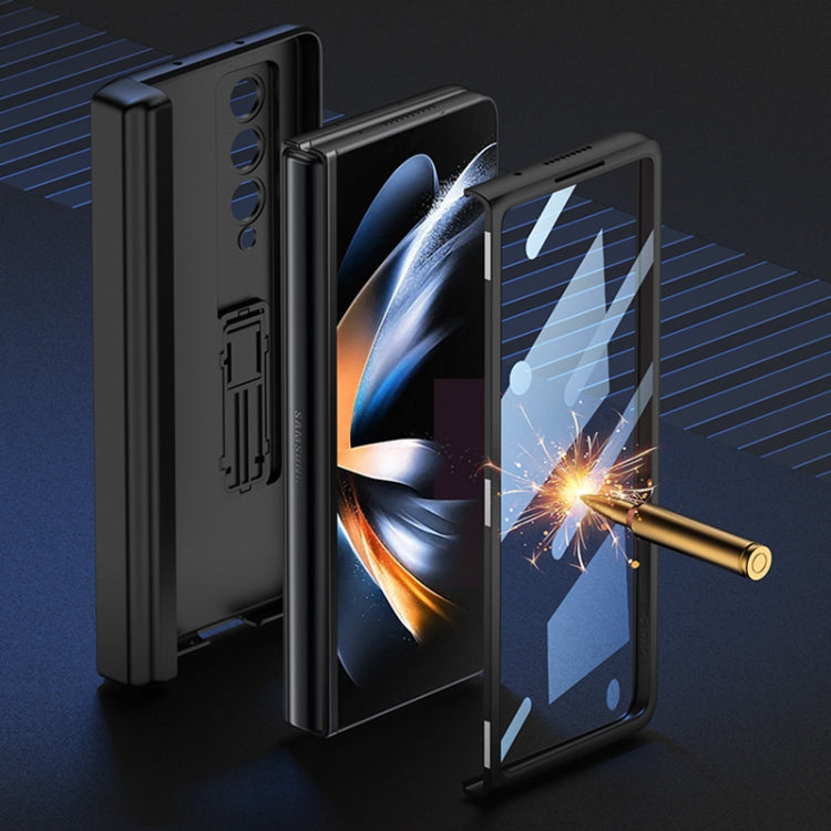 For Samsung Galaxy Z Fold4 GKK Integrated Magnetic Flip Plain Leather Phone Case with Pen Box(Carbon Fiber) - Galaxy Z Fold4 5G Cases by GKK | Online Shopping UK | buy2fix