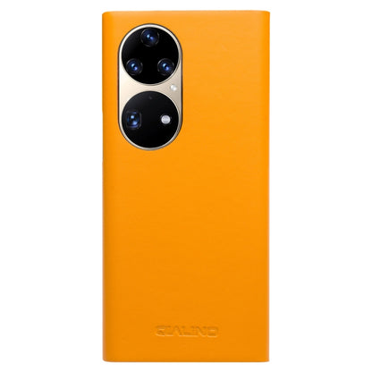 For Huawei P50 Pro QIALINO Magnetic Side Window View Genuine Leather Smart Phone Case(Orange) - Huawei Cases by QIALINO | Online Shopping UK | buy2fix