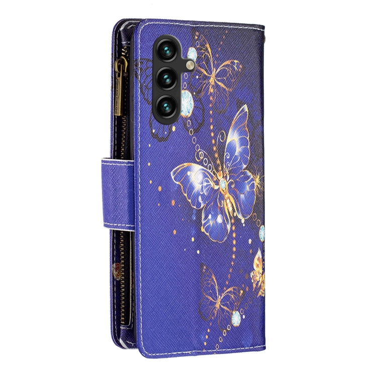 For Samsung Galaxy A14 5G Colored Drawing Pattern Zipper Leather Phone Case(Purple Butterfly) - Galaxy Phone Cases by buy2fix | Online Shopping UK | buy2fix