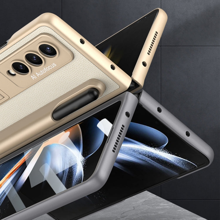 For Samsung Galaxy Z Fold4 GKK Ultra-thin Shockproof Leather Protective Case with Holder & Pen Slots(Gold) - Galaxy Z Fold4 5G Cases by GKK | Online Shopping UK | buy2fix