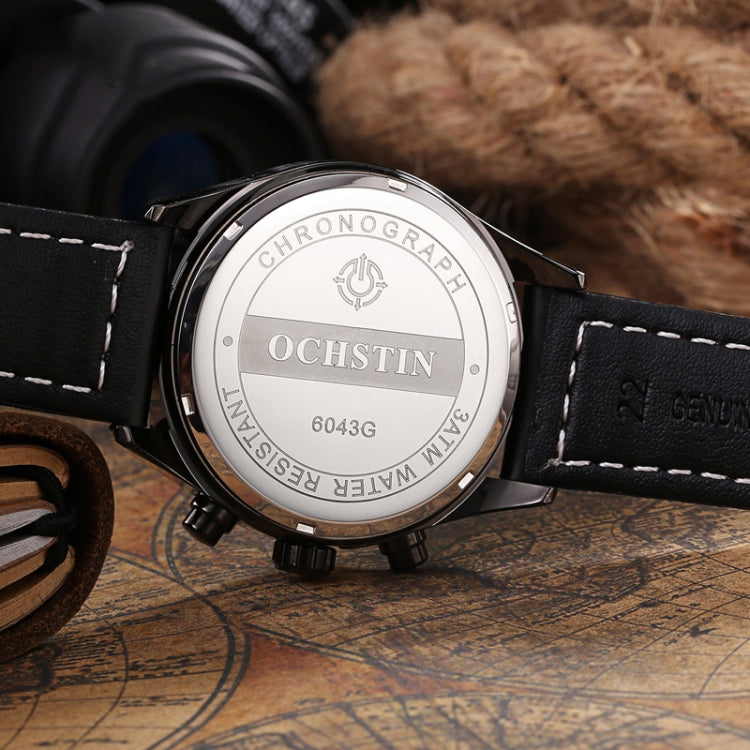 Ochstin 5043C Multifunctional Business Waterproof Leather Strap Quartz Watch(Black+Black+Purple) - Leather Strap Watches by OCHSTIN | Online Shopping UK | buy2fix