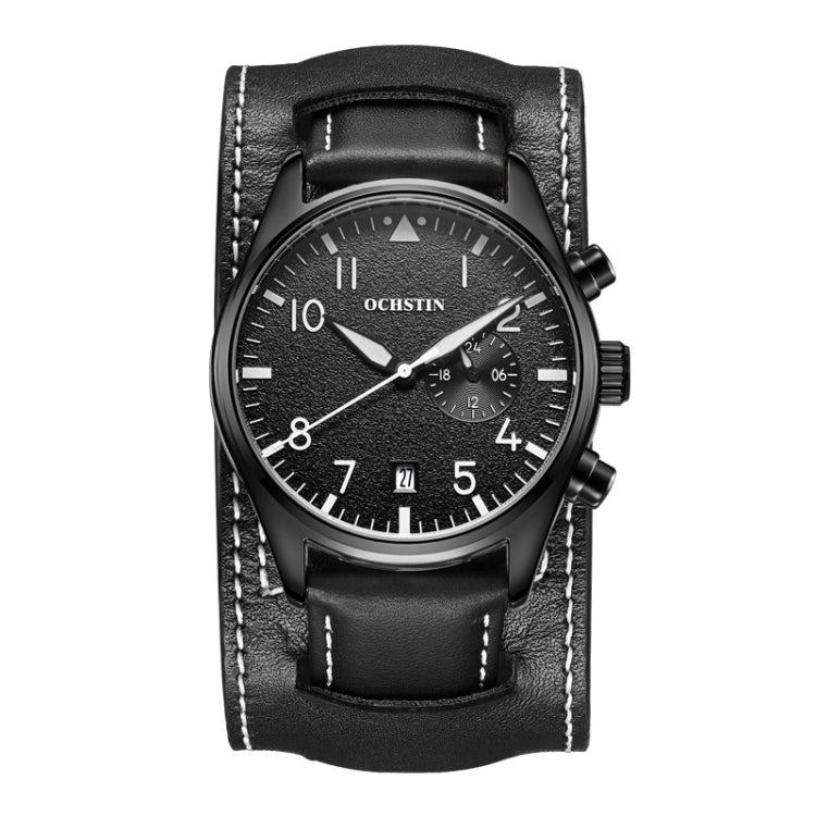 Ochstin 7228 Multifunctional Business Leather Wrist Wrist Waterproof Quartz Watch(Black+White) - Leather Strap Watches by OCHSTIN | Online Shopping UK | buy2fix