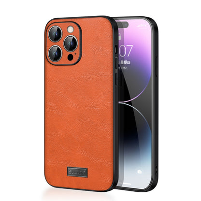 For iPhone 14 Pro SULADA Shockproof TPU + Handmade Leather Phone Case(Orange) - iPhone 14 Pro Cases by SULADA | Online Shopping UK | buy2fix