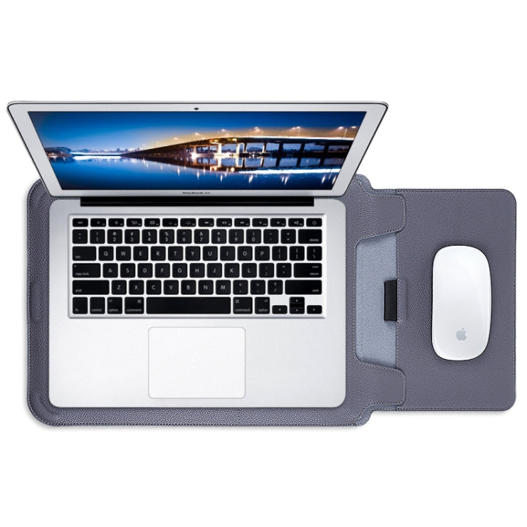 For MacBook 12 / 14 inch PU Leather 4 in 1 Laptop Bag with Functional Bracket(Dark Blue) - Protective Bags by buy2fix | Online Shopping UK | buy2fix