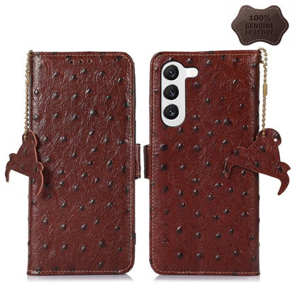 For Samsung Galaxy S23+ 5G Ostrich Pattern Genuine Leather RFID Phone Case(Coffee) - Galaxy S23+ 5G Cases by buy2fix | Online Shopping UK | buy2fix