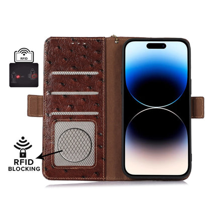 For Samsung Galaxy S23 Ultra 5G Ostrich Pattern Genuine Leather RFID Phone Case(Coffee) - Galaxy S23 Ultra 5G Cases by buy2fix | Online Shopping UK | buy2fix