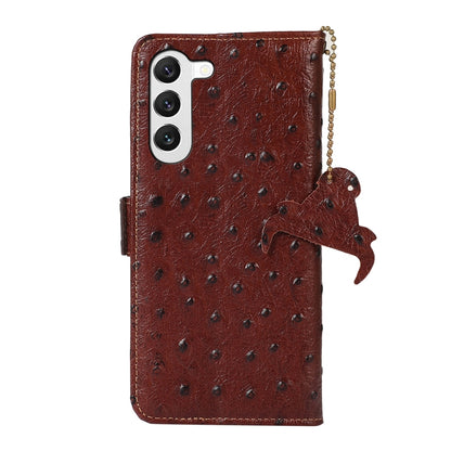 For Samsung Galaxy S22+ 5G Ostrich Pattern Genuine Leather RFID Phone Case(Coffee) - Galaxy S22+ 5G Cases by buy2fix | Online Shopping UK | buy2fix