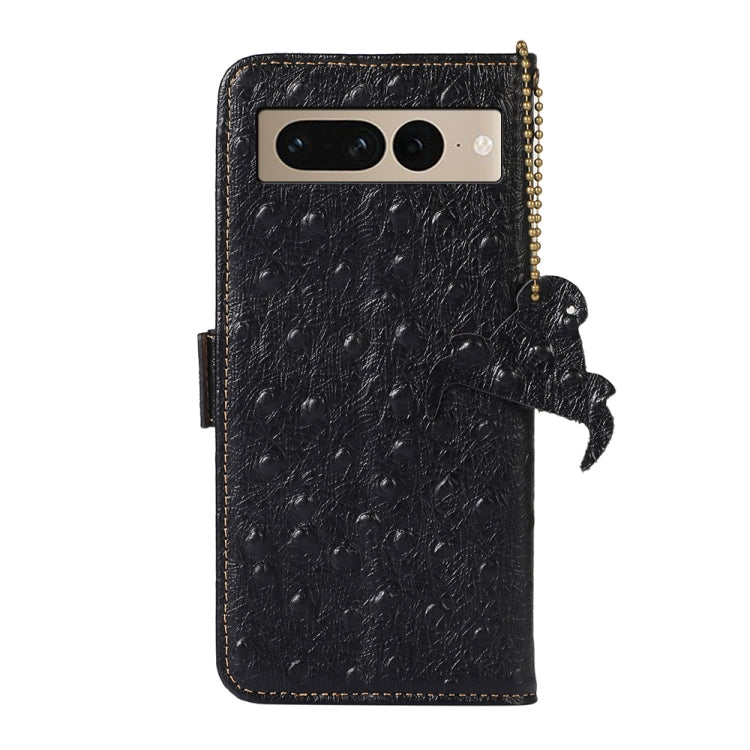 For Google Pixel 7 Pro Ostrich Pattern Genuine Leather RFID Phone Case(Black) - Google Cases by buy2fix | Online Shopping UK | buy2fix