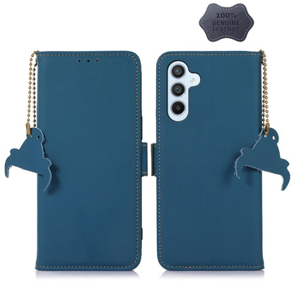 For Samsung Galaxy S22 5G Genuine Leather Magnetic RFID Leather Phone Case(Blue) - Galaxy S22 5G Cases by buy2fix | Online Shopping UK | buy2fix