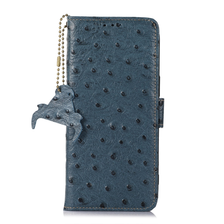 For Samsung Galaxy A04e Ostrich Pattern Genuine Leather RFID Phone Case(Blue) - Galaxy Phone Cases by buy2fix | Online Shopping UK | buy2fix