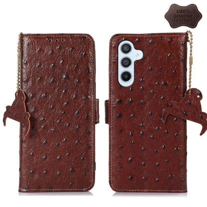 For Samsung Galaxy A54 5G Ostrich Pattern Genuine Leather RFID Phone Case(Coffee) - Galaxy Phone Cases by buy2fix | Online Shopping UK | buy2fix