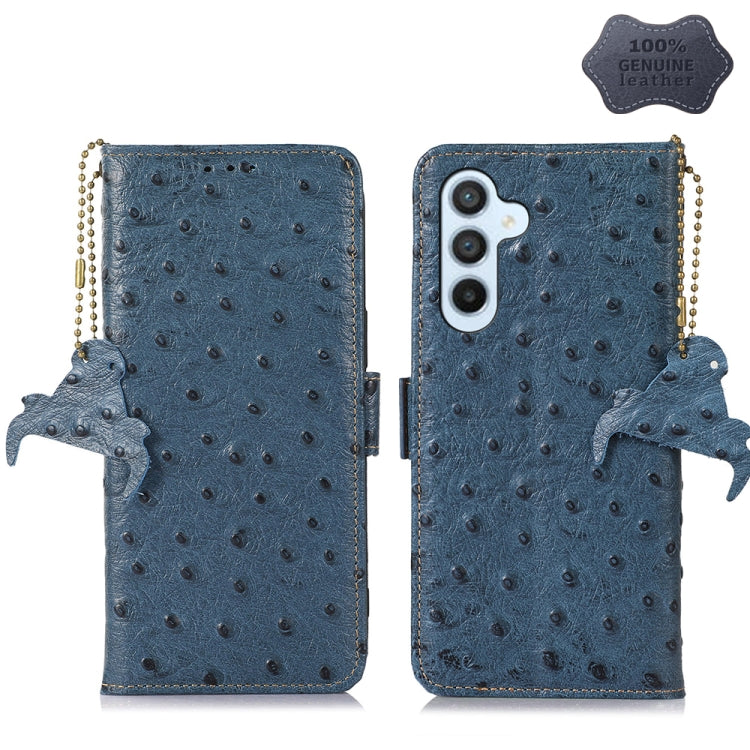 For Samsung Galaxy A54 5G Ostrich Pattern Genuine Leather RFID Phone Case(Blue) - Galaxy Phone Cases by buy2fix | Online Shopping UK | buy2fix