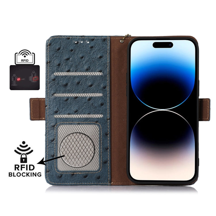 For Samsung Galaxy A54 5G Ostrich Pattern Genuine Leather RFID Phone Case(Blue) - Galaxy Phone Cases by buy2fix | Online Shopping UK | buy2fix