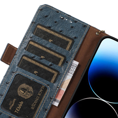 For Samsung Galaxy A54 5G Ostrich Pattern Genuine Leather RFID Phone Case(Blue) - Galaxy Phone Cases by buy2fix | Online Shopping UK | buy2fix