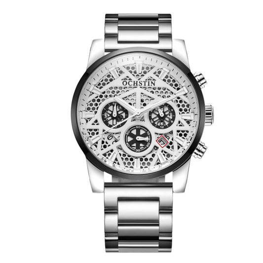 OCHSTIN 7241 Multifunctional Quartz Waterproof Steel Strap Men Watch(Silver White) - Metal Strap Watches by OCHSTIN | Online Shopping UK | buy2fix
