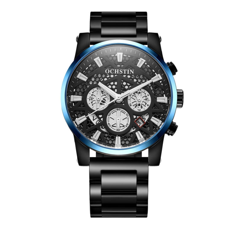 OCHSTIN 7241 Multifunctional Quartz Waterproof Steel Strap Men Watch(Black Blue) - Metal Strap Watches by OCHSTIN | Online Shopping UK | buy2fix