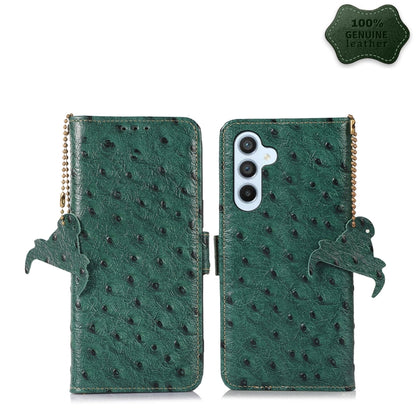 For Samsung Galaxy A34 5G Ostrich Pattern Genuine Leather RFID Phone Case(Green) - Galaxy Phone Cases by buy2fix | Online Shopping UK | buy2fix