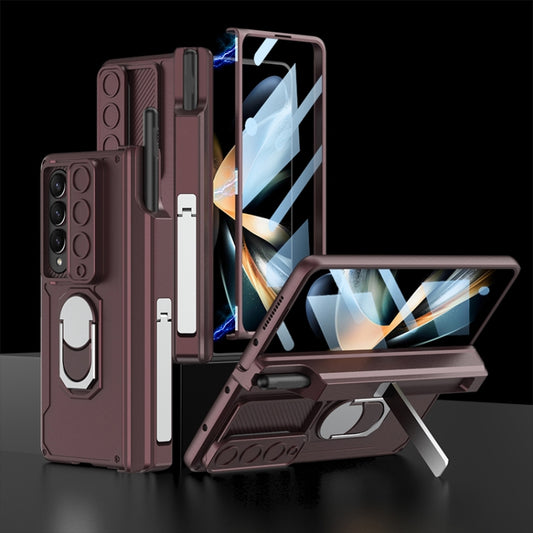 For Samsung Galaxy Z Fold4 GKK Integrated Magnetic Folding Phone Case with Pen Case(Wine Red) - Galaxy Z Fold4 5G Cases by GKK | Online Shopping UK | buy2fix