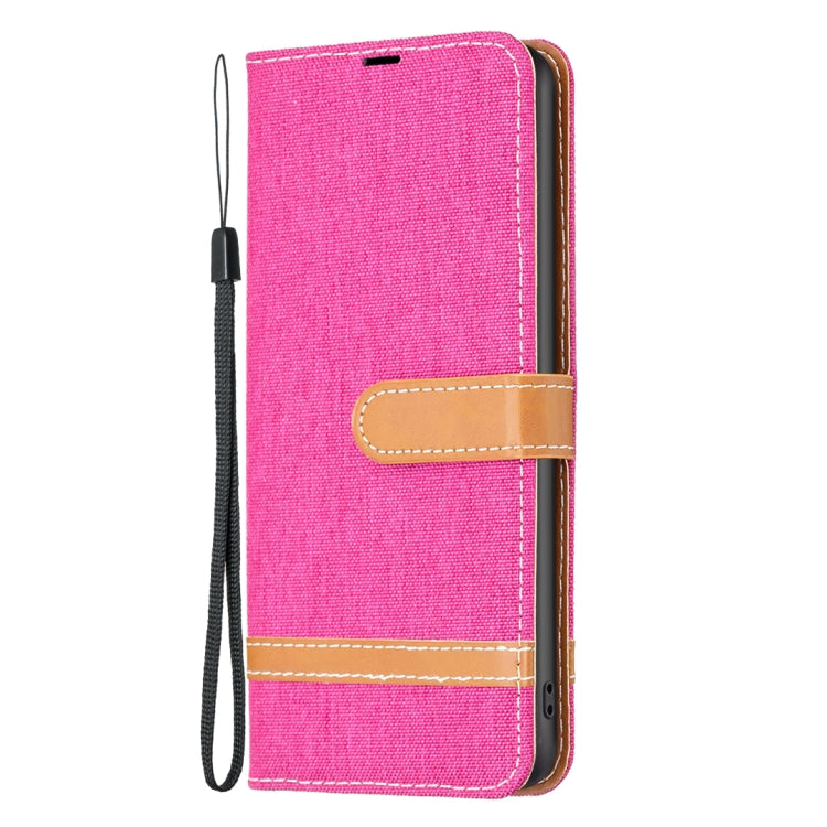 For Xiaomi Redmi 12C Color Block Denim Texture Leather Phone Case(Rose Red) - Xiaomi Cases by buy2fix | Online Shopping UK | buy2fix