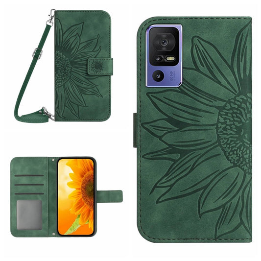 For TCL 40 SE HT04 Skin Feel Sun Flower Embossed Flip Leather Phone Case with Lanyard(Green) - More Brand by buy2fix | Online Shopping UK | buy2fix