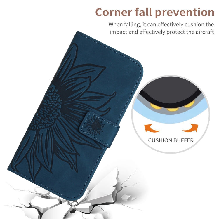 For TCL 40 SE HT04 Skin Feel Sun Flower Embossed Flip Leather Phone Case with Lanyard(Inky Blue) - More Brand by buy2fix | Online Shopping UK | buy2fix