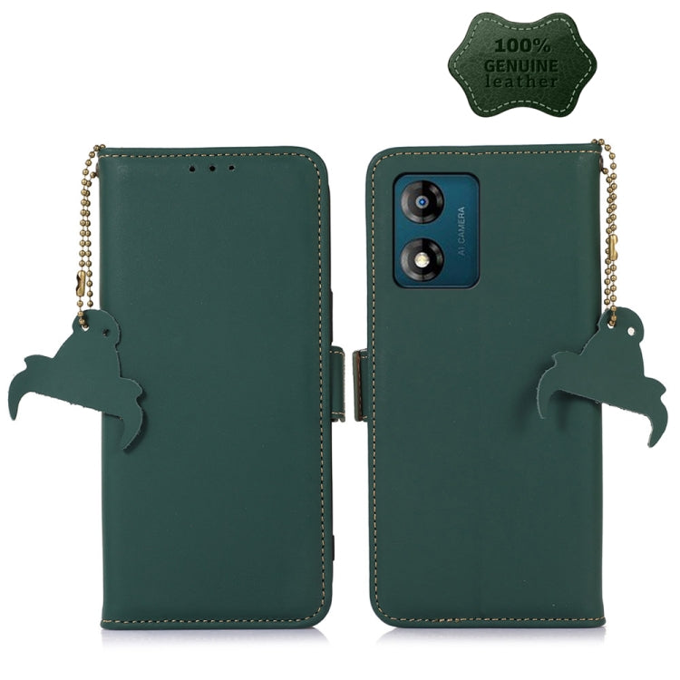 For Motorola Moto E13 Genuine Leather Magnetic RFID Leather Phone Case(Green) - Motorola Cases by buy2fix | Online Shopping UK | buy2fix