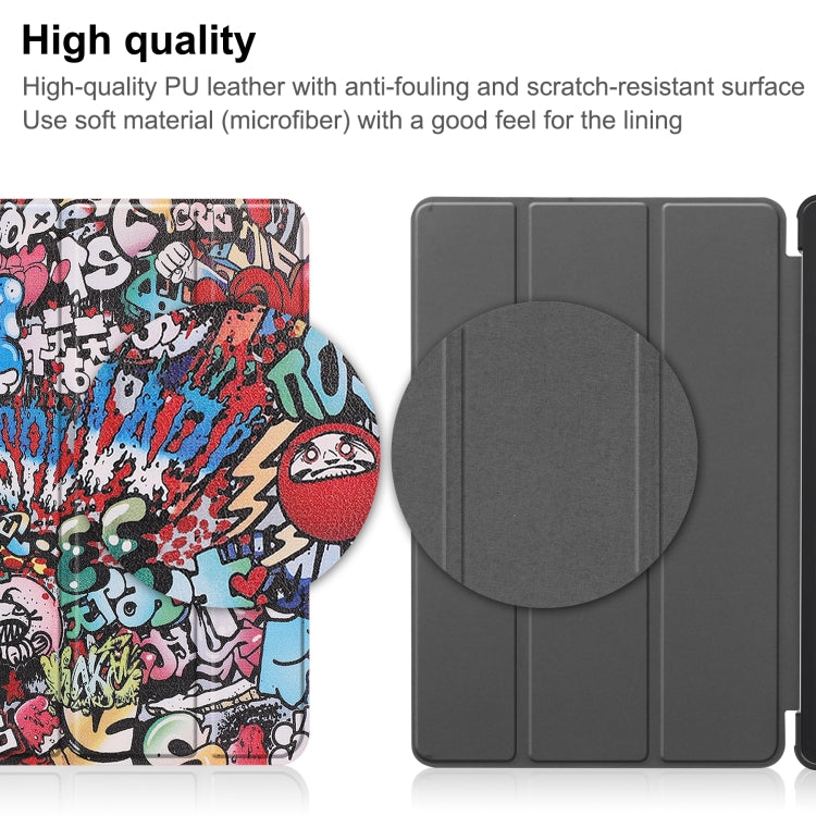 For Lenovo Tab M8 4th Gen / TB-300FU Custer Painted 3-Fold Holder Leather Tablet Case(Graffiti) - For Lenovo by buy2fix | Online Shopping UK | buy2fix