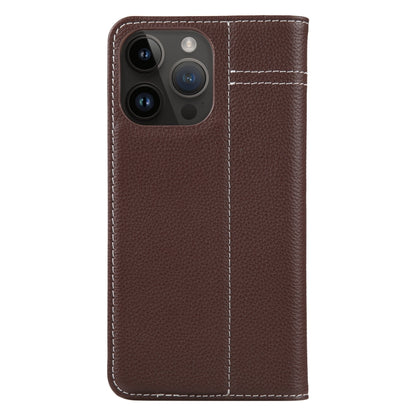 For iPhone 14 Pro GEBEI Top-grain Horizontal Flip Leather Phone Case(Brown) - iPhone 14 Pro Cases by GEBEI | Online Shopping UK | buy2fix