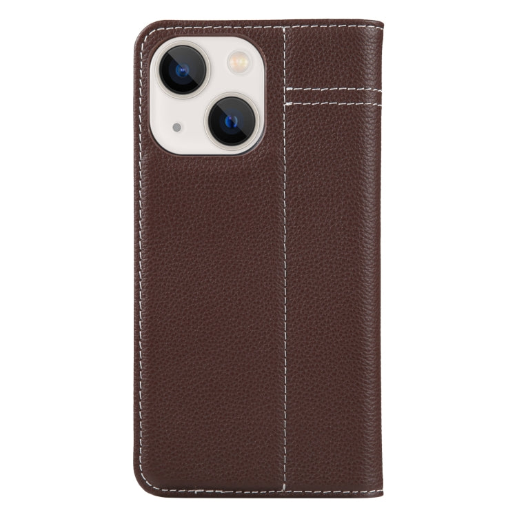 For iPhone 13 GEBEI Top-grain Horizontal Flip Leather Phone Case(Brown) - iPhone 13 Cases by GEBEI | Online Shopping UK | buy2fix