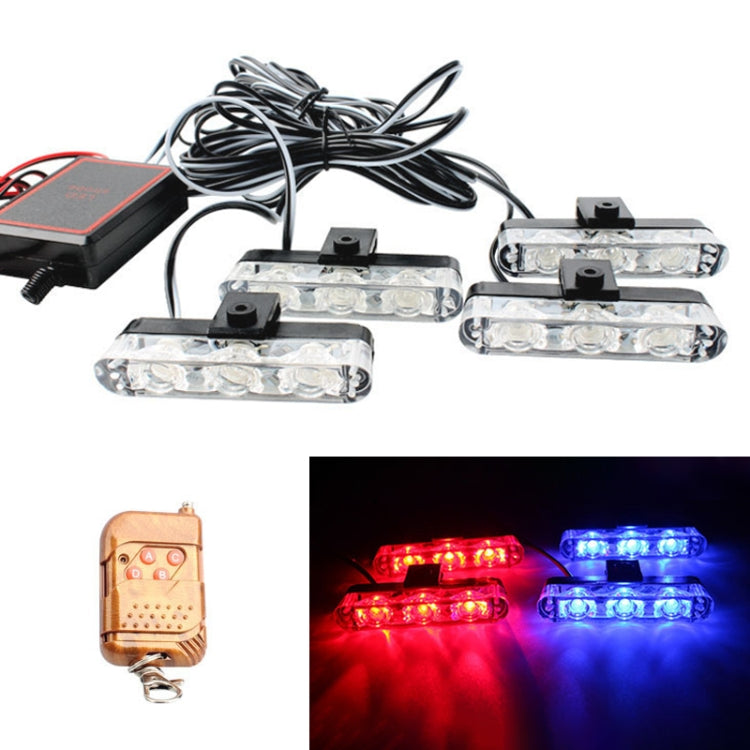 4 in 1 Car 12LEDs Grille Flash Lights Warning Lights with Wireless Remote Control, Color:Red Blue - In Car by buy2fix | Online Shopping UK | buy2fix