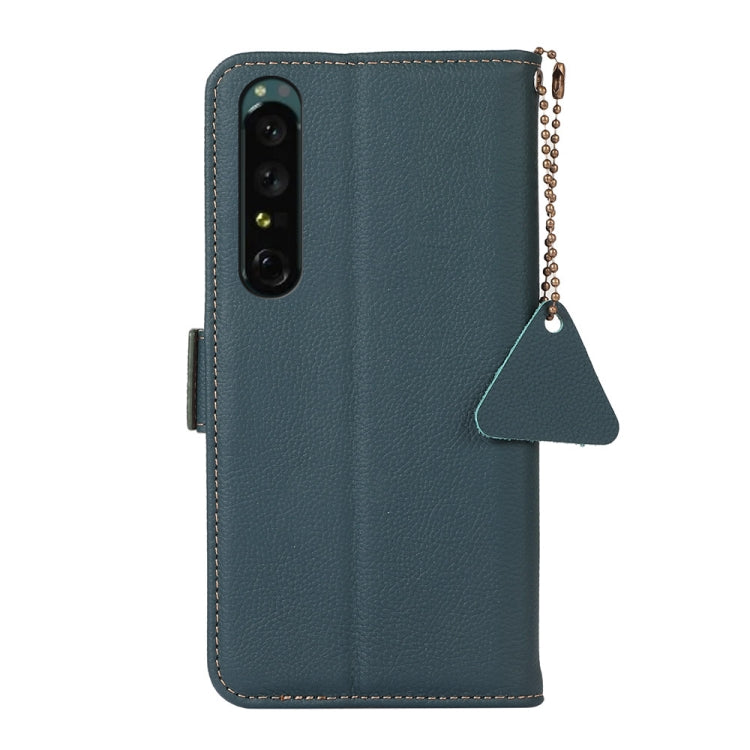 For Sony Xperia 1 IV Side-Magnetic TJ Genuine Leather RFID Phone Case(Green) - Sony Cases by buy2fix | Online Shopping UK | buy2fix