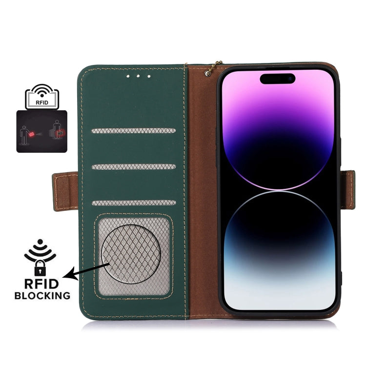 For Samsung Galaxy A24 4G Genuine Leather Magnetic RFID Leather Phone Case(Green) - Galaxy Phone Cases by buy2fix | Online Shopping UK | buy2fix