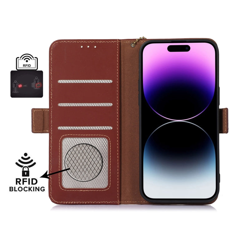 For Honor X8a 4G Genuine Leather Magnetic RFID Leather Phone Case(Coffee) - Honor Cases by buy2fix | Online Shopping UK | buy2fix