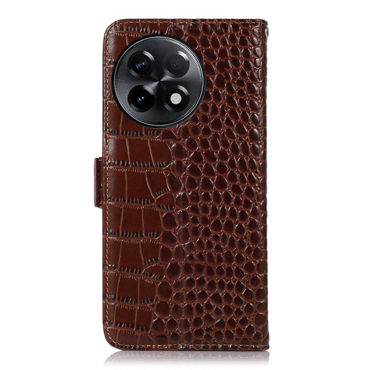 For OnePlus Ace 2 5G Crocodile Top Layer Cowhide Leather Phone Case(Brown) - OnePlus Cases by buy2fix | Online Shopping UK | buy2fix