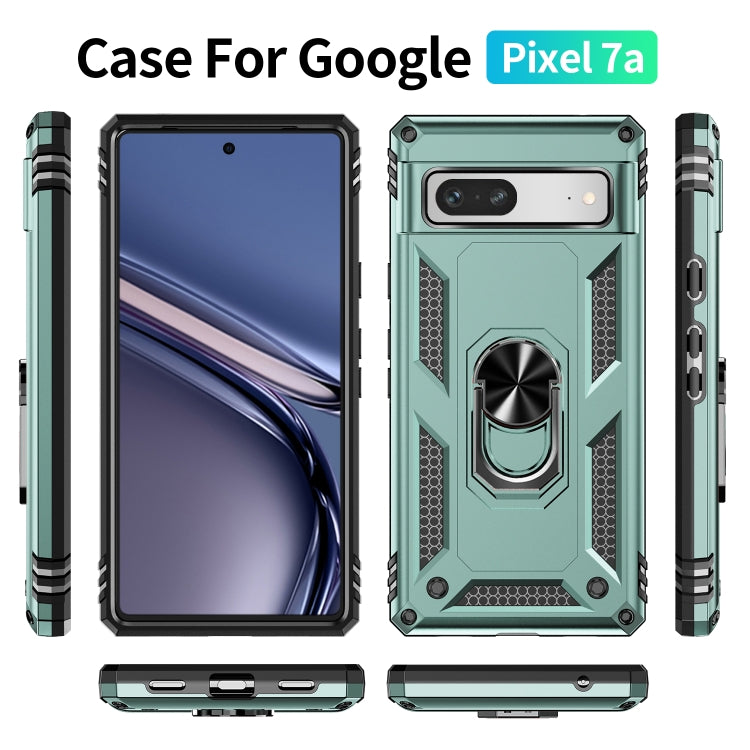 For Google Pixel 7a Shockproof TPU + PC Phone Case with Holder(Dark Green) - Google Cases by buy2fix | Online Shopping UK | buy2fix