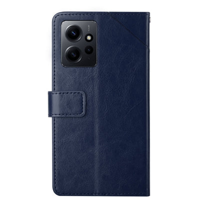 For Xiaomi Redmi Note 12 4G Global HT01 Y-shaped Pattern Flip Leather Phone Case(Blue) - Note 12 Cases by buy2fix | Online Shopping UK | buy2fix