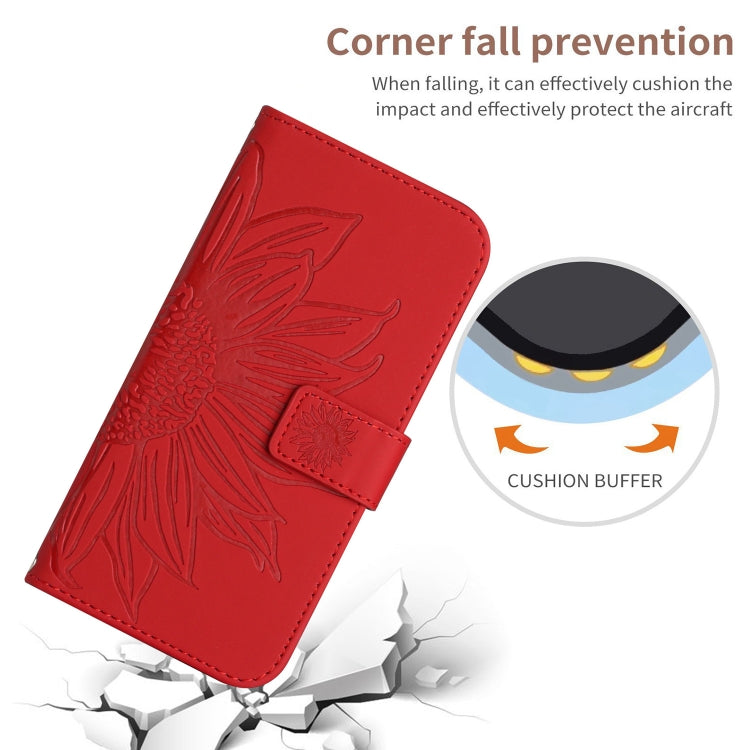 For Xiaomi Redmi Note 12 4G Global Skin Feel Sun Flower Embossed Flip Leather Phone Case with Lanyard(Red) - Note 12 Cases by buy2fix | Online Shopping UK | buy2fix