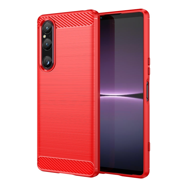 For Sony Xperia 1 V Brushed Texture Carbon Fiber TPU Phone Case(Red) - Sony Cases by buy2fix | Online Shopping UK | buy2fix